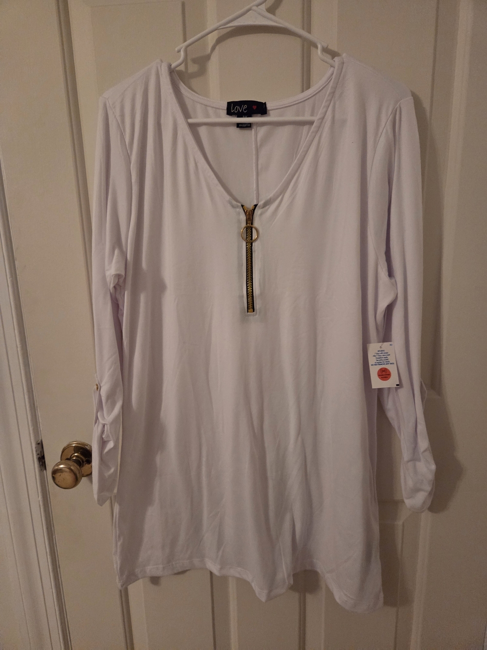 Love Women's White Long-Sleeve Top with Gold Front Zip